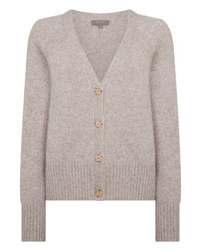 N.Peal Women's Relaxed V Neck Cashmere Cardigan Basilica Beige Brown Marl