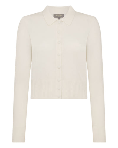 N.Peal Women's Thea Collared Cashmere Cardigan New Ivory White