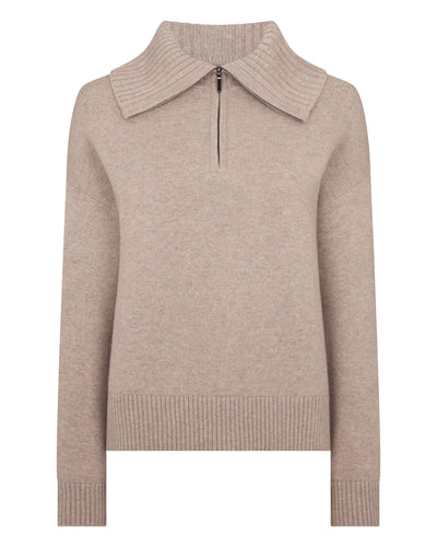 N.Peal Women's Cashmere Half Zip Cashmere Jumper Oatmeal Brown