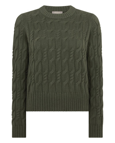 N.Peal Women's Cable Cashmere Jumper Army Green