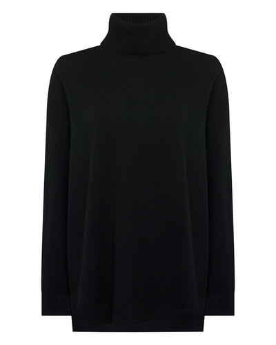N.Peal Women's Longline Roll Neck Cashmere Jumper Black