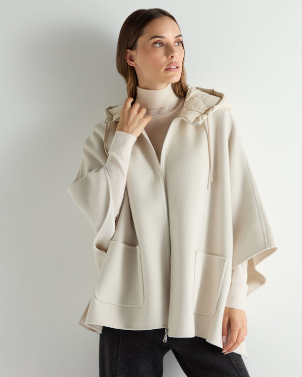 N.Peal Women's Hooded Woven Cape Cream