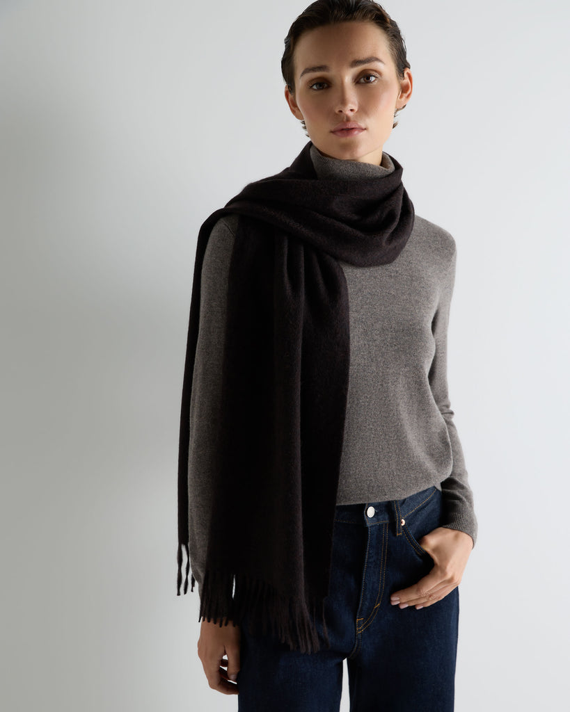 Unisex Large Woven Cashmere Scarf Cocoa Brown | N.Peal