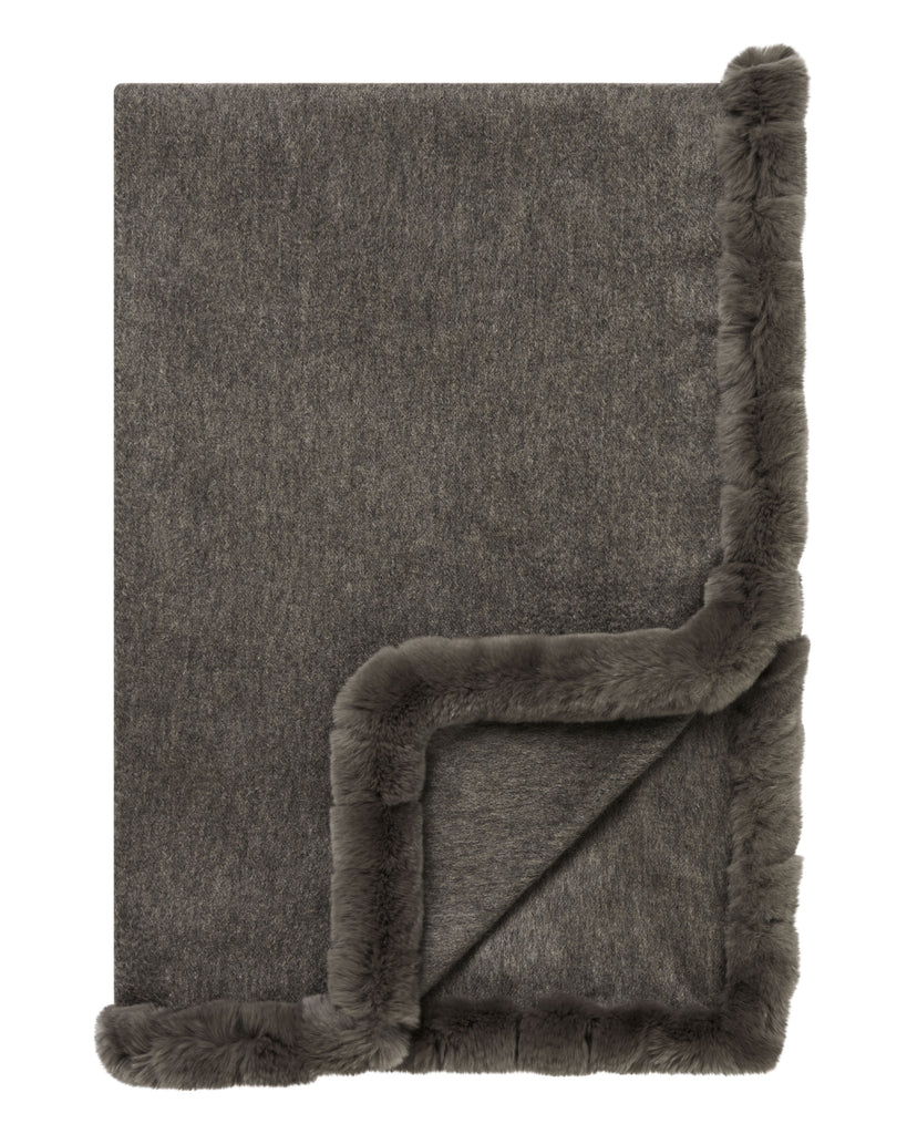Women's Meribel Woven Fur Trim Cashmere Shawl Wood Smoke Brown | N