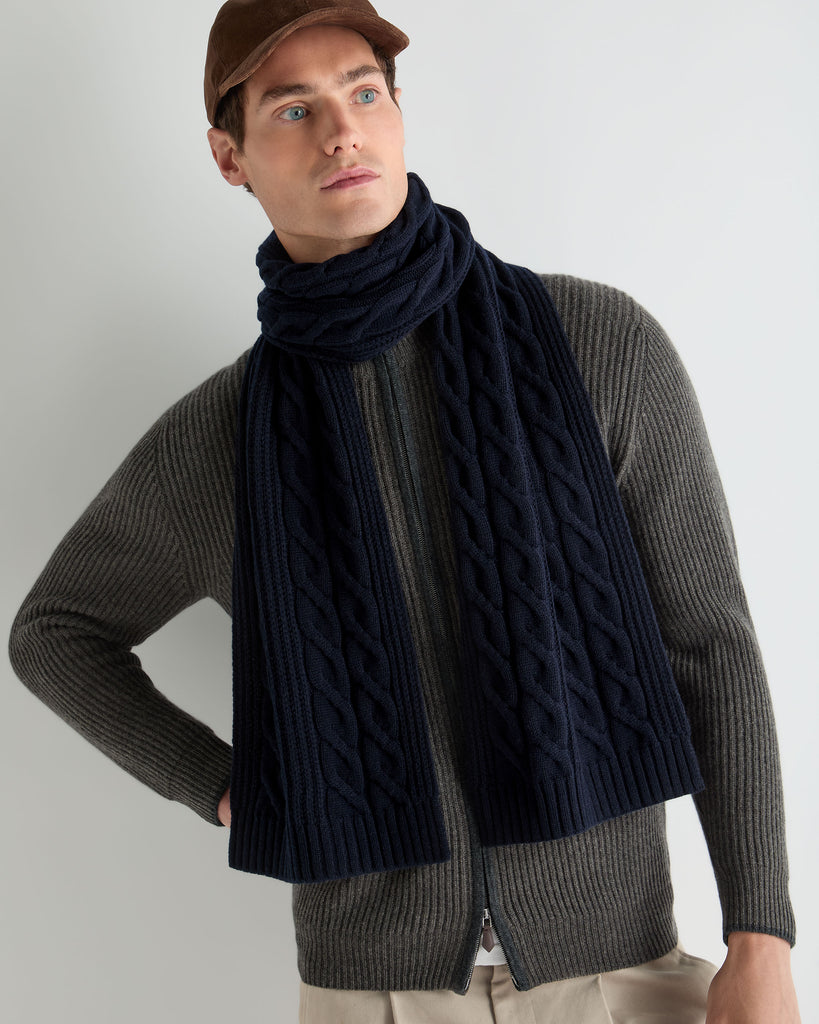 【極美品】Seeall（シーオール）Rib Knit Scarf Unisex Cable Rib Cashmere Scarf Navy Blue | N.Peal