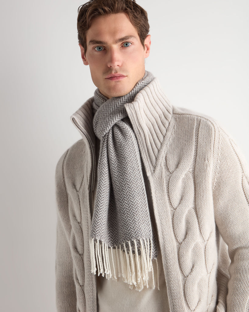 Unisex Herringbone Woven Cashmere Scarf Wood Smoke Brown | N.Peal