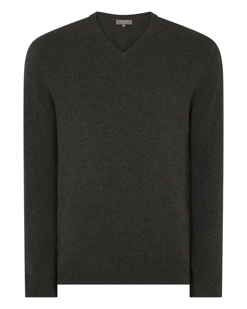 トップス ghbm by ovy REVERSIBLE CASHMERE KNIT L Men's Burlington V Neck Cashmere Jumper Grey Moss | N.Peal