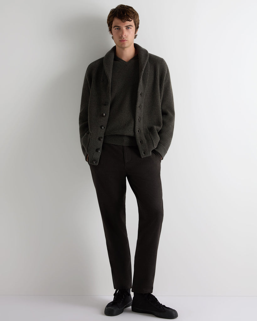 Men's Burlington V Neck Cashmere Jumper Grey Moss | N.Peal