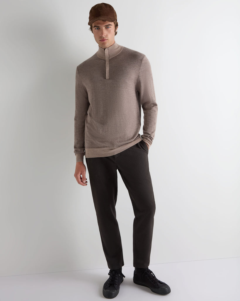 Men's Regent Jacquard Fine Gauge Cashmere Half Zip Jumper Taupe