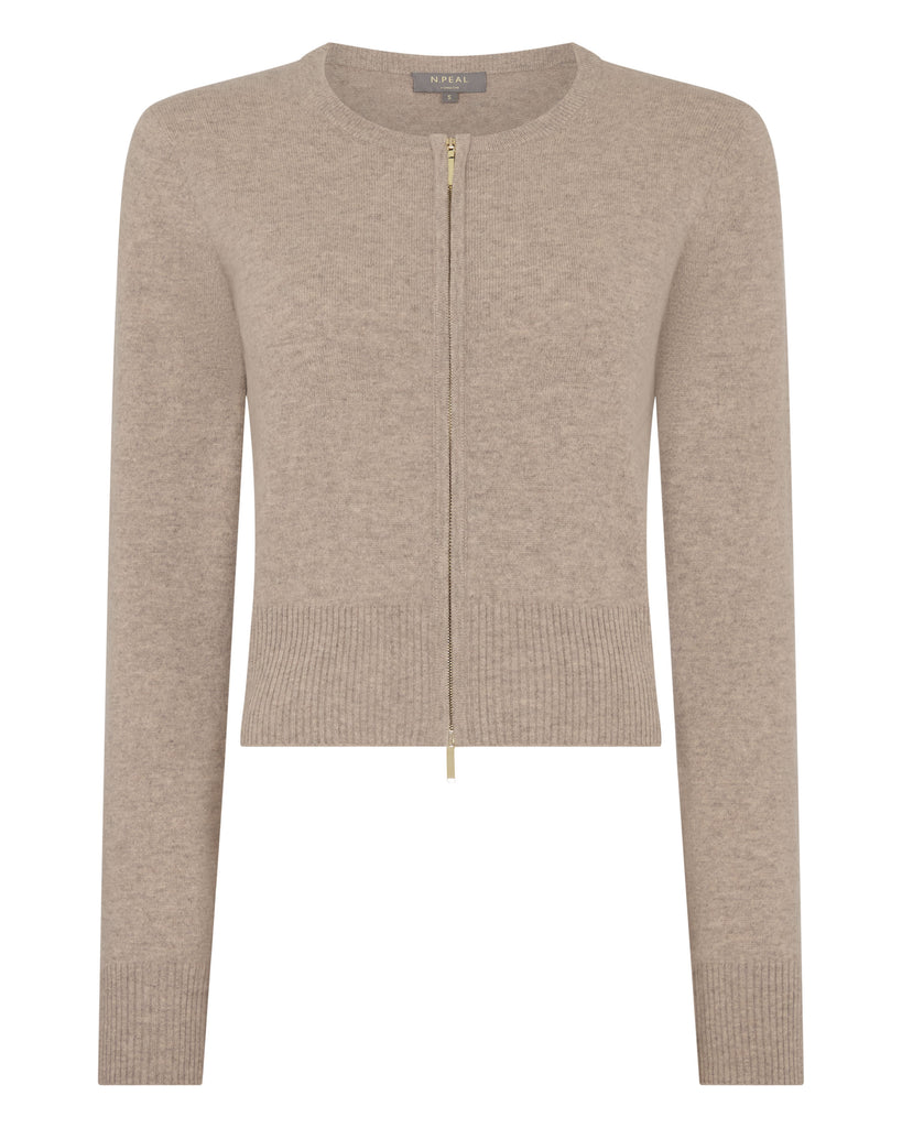 Women's Ivy Zipped Cashmere Cardigan Oatmeal Brown | N.Peal