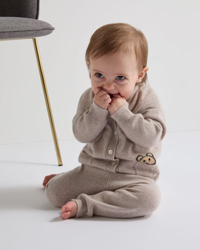 N.Peal Bear Pocket Cashmere Cardigan Light Oatmeal Brown