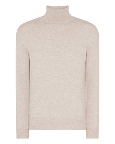 N.Peal Men's Trafalgar Roll Neck Cashmere Jumper Oatmeal Brown