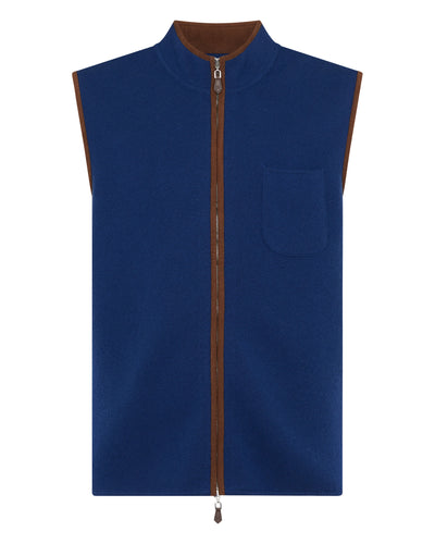 N.Peal Men's Shaftsbury Suede Trim Cashmere Gilet French Blue