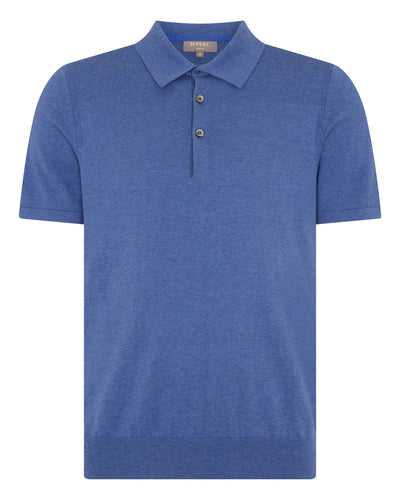 N.Peal Men's Polzeath Cotton Cashmere Polo T-Shirt Denim Blue