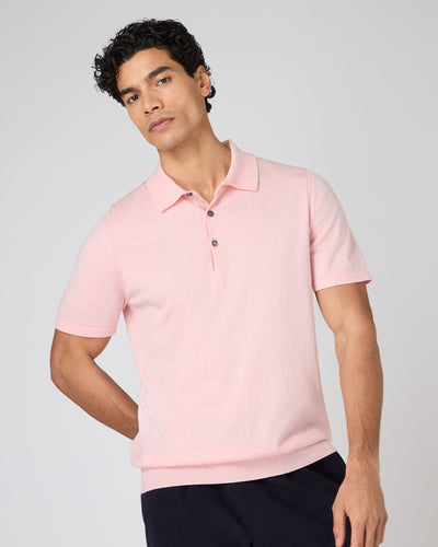 N.Peal Men's Polzeath Cotton Cashmere Polo T-Shirt Spring Pink