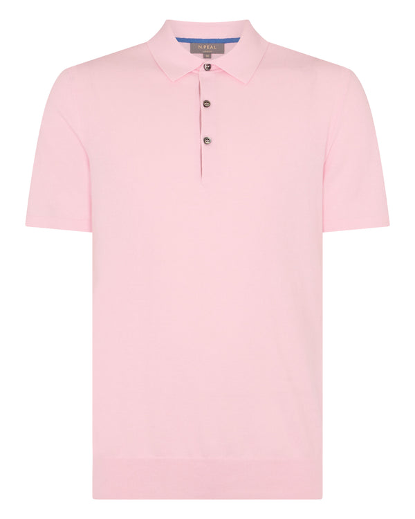 N.Peal Men's Polzeath Cotton Cashmere Polo T-Shirt Spring Pink