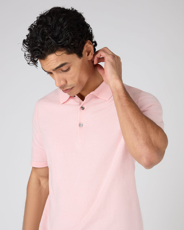 N.Peal Men's Polzeath Cotton Cashmere Polo T-Shirt Spring Pink