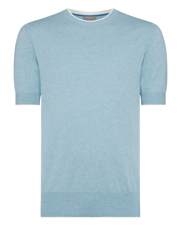 N.Peal Men's Newquay Cotton Cashmere T-Shirt Cornflower Blue