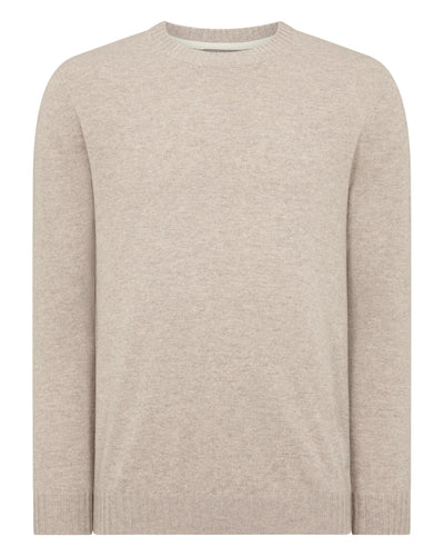 N.Peal Men's Shoreditch Round Neck Cashmere Jumper Oatmeal Brown