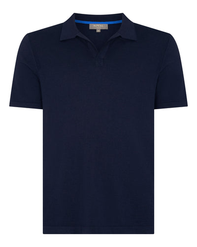 N.Peal Men's Polo Cotton Cashmere T-Shirt Navy Blue