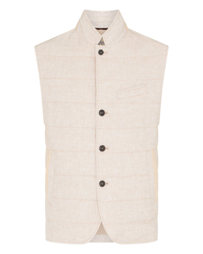 N.Peal Men's Seville Linen Gilet Beige Brown