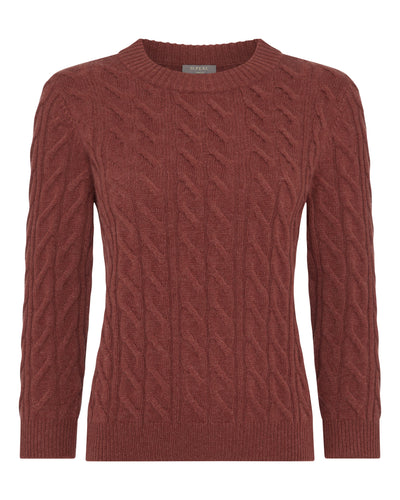 N.Peal Women's Emilia Cable Round Neck Cashmere Jumper Terracotta Brown