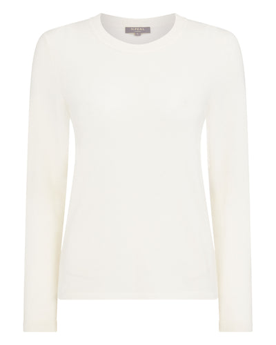 N.Peal Women's Hallie Round Neck Cashmere Jumper New Ivory White