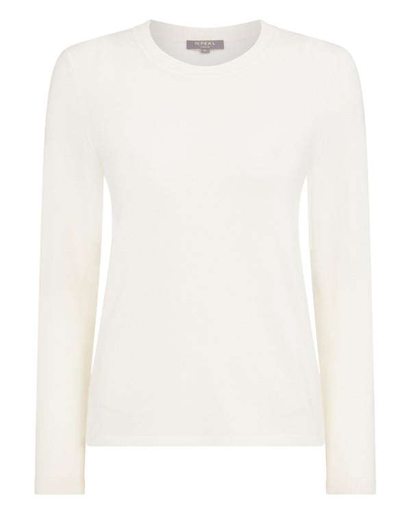 N.Peal Women's Hallie Round Neck Cashmere Jumper New Ivory White