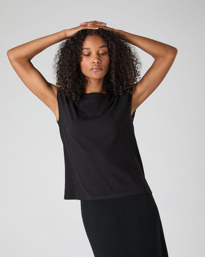 N.Peal Women's Cotton Cashmere Silk Top Black