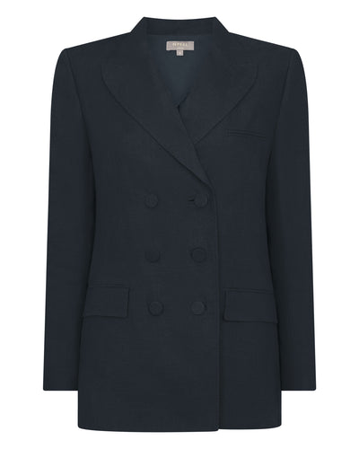 N.Peal Women's Ava Double Breasted Linen Jacket Navy Blue