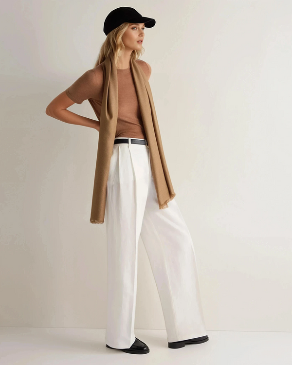 N.Peal Women's Pashmina Cashmere Stole Dark Tan Brown