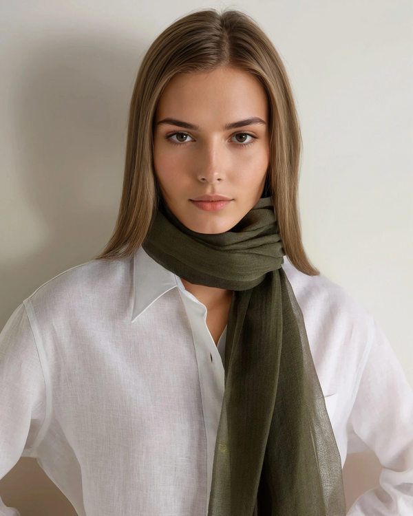 N.Peal Women's Ultrafine Pashmina Cashmere Shawl Arabica Khaki Green