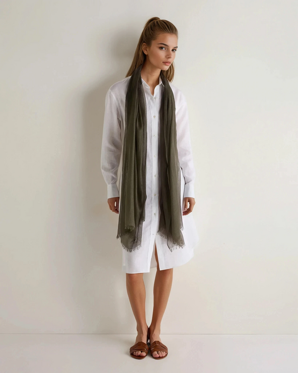 N.Peal Women's Ultrafine Pashmina Cashmere Shawl Arabica Khaki Green