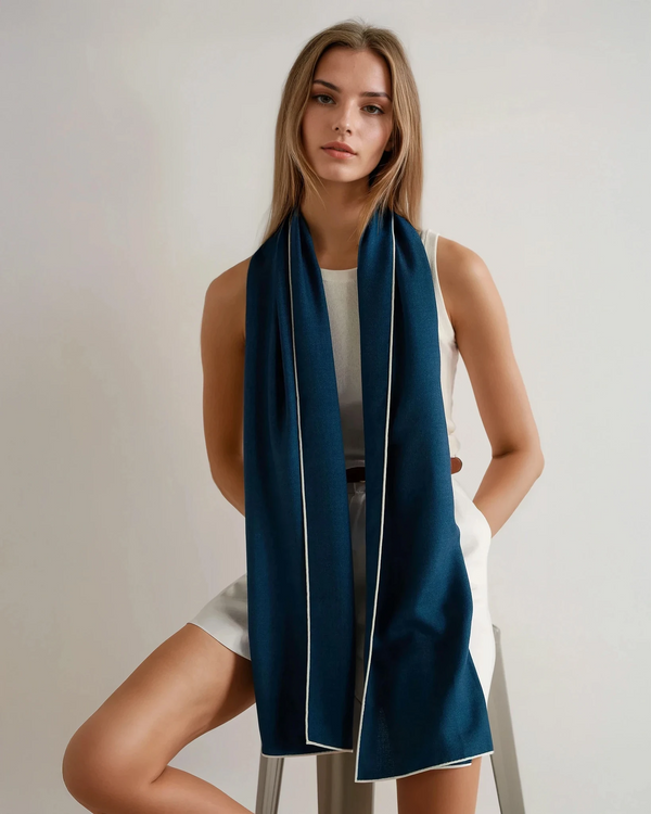 N.Peal Women's Tipped Cashmere Pashmina Navy Blue