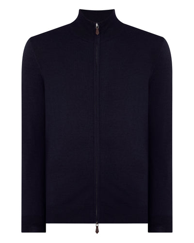N.Peal Men's Hyde Fine Gauge Cashmere Full Zip Jumper Navy Blue