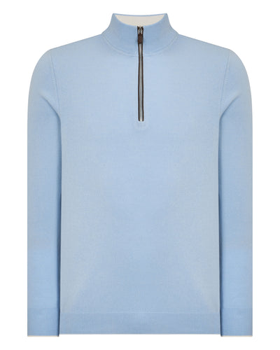 N.Peal Men's Carnaby Half Zip Cashmere Jumper Sea Mist Blue