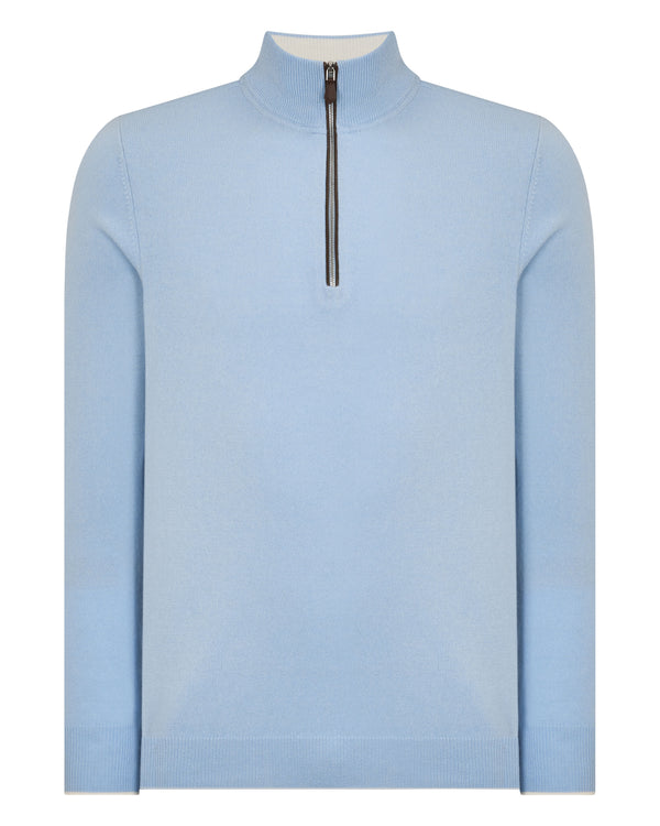 N.Peal Men's Carnaby Half Zip Cashmere Jumper Sea Mist Blue