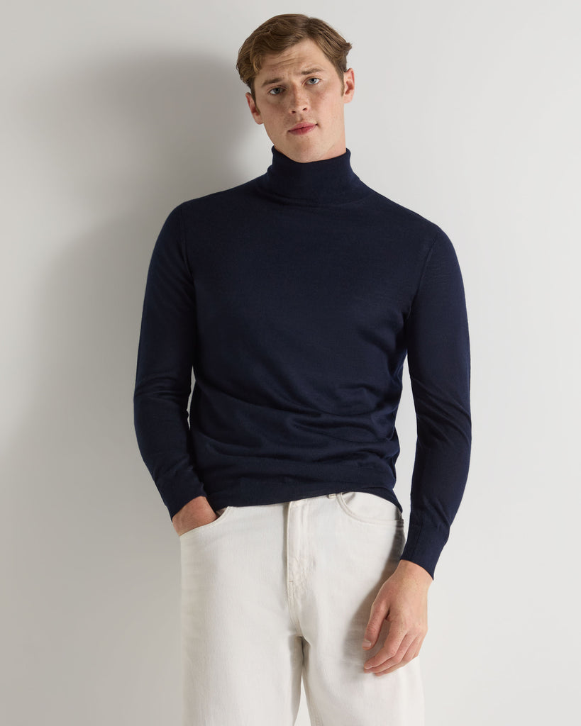 Men's Pimlico Fine Gauge Cashmere Roll Neck Jumper Navy Blue | N.Peal