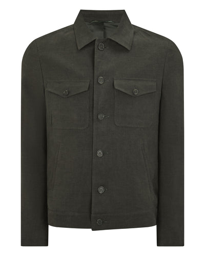 N.Peal Men's Short Linen Woven Jacket Arabica Khaki Green