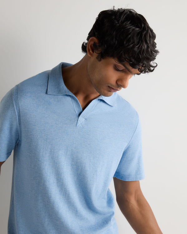 N.Peal Men's Polo Cotton Cashmere T-Shirt Cornflower Blue