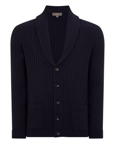 N.Peal Men's Cotton Blend Shawl Cardigan Navy Blue