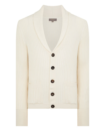 N.Peal Men's Cotton Blend Shawl Cardigan White