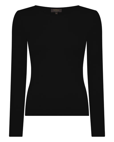 N.Peal Women's Eden Superfine Cashmere Round Neck Top Black