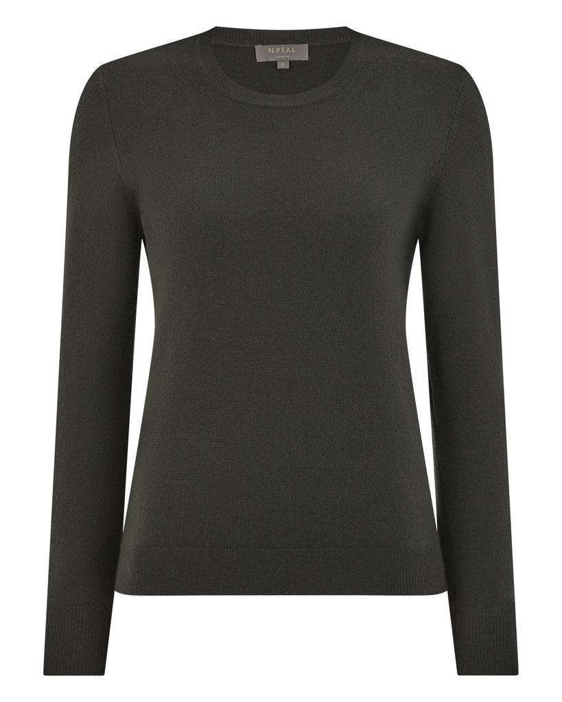 Women's Classic Round Neck Cashmere Jumper Arabica Khaki Green N