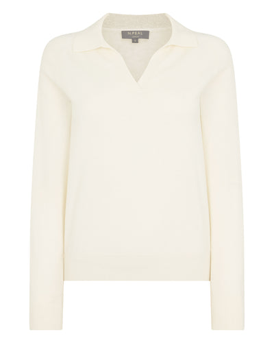 N.Peal Women's Cashmere Polo Shirt New Ivory White