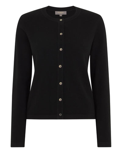 N.Peal Women's Hallie Round Neck Cashmere Cardigan Black