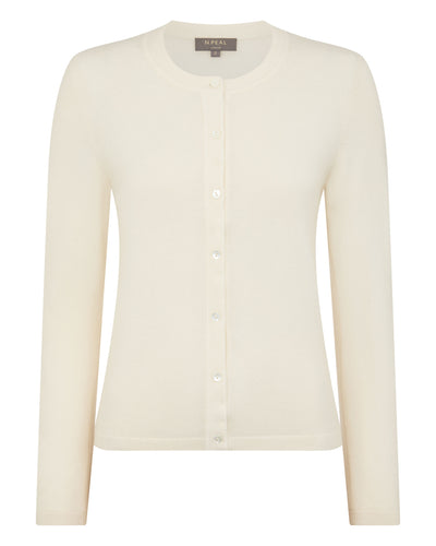 N.Peal Women's Hallie Round Neck Cashmere Cardigan New Ivory White