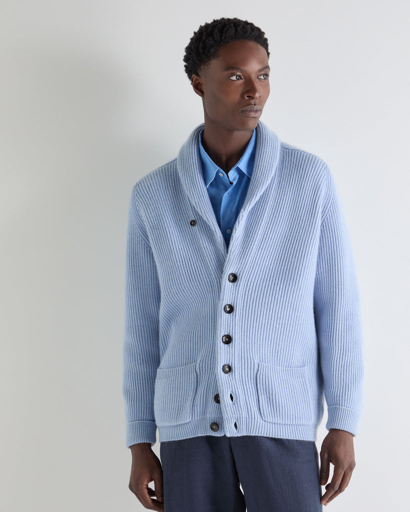 Men's Kensington Cashmere Cardigan Sea Mist Blue | N.Peal