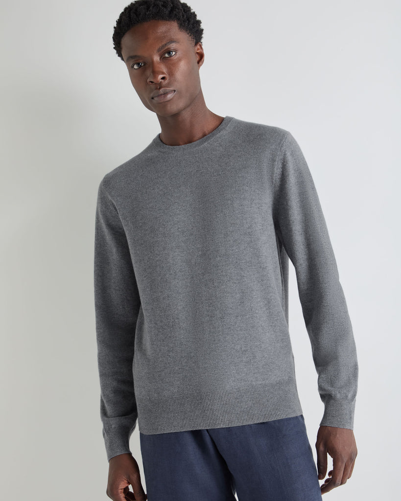 Men's Oxford Round Neck Cashmere Jumper Ash Grey | N.Peal