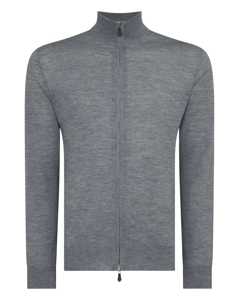 Men's Hyde Fine Gauge Cashmere Full Zip Jumper Graphite Grey | N.Peal